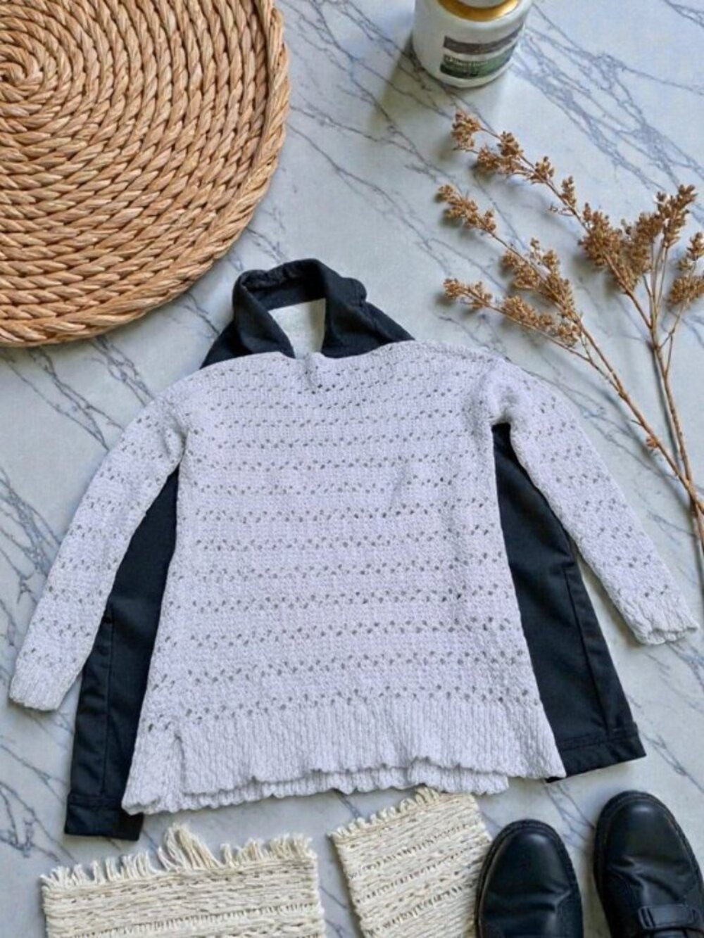 Ann Taylor White Open Knit Crochet Sweater Top Size Small Petite Cotton Blend - Picture 8 of 8